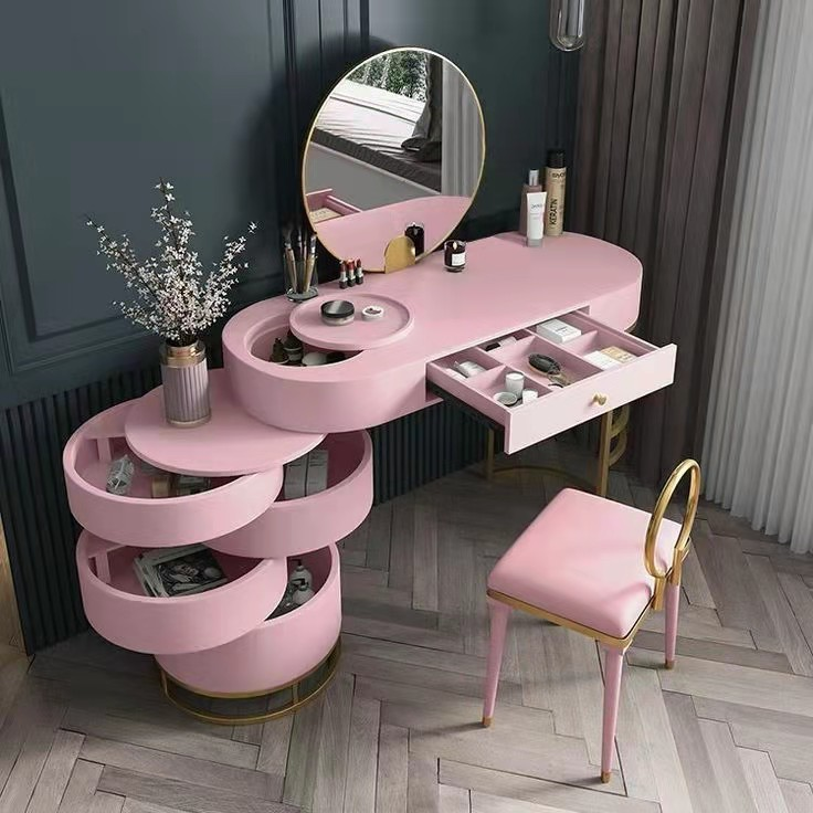 Modern Nordic bedroom furniture set dressing tables pink blue rotatable Retractable makeup vanity table set