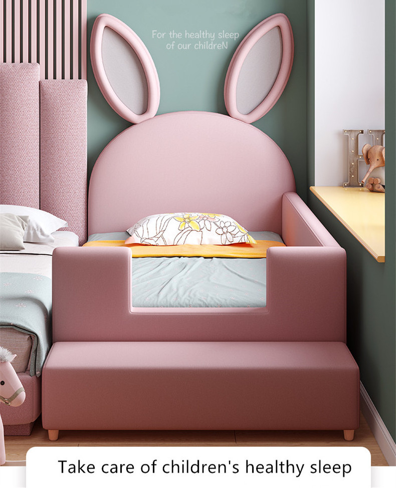 Modern fashion unique design cute pink grey leather fabric rabbit head of a bed kid baby bedding set luxury