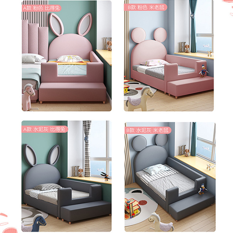 Modern fashion unique design cute pink grey leather fabric rabbit head of a bed kid baby bedding set luxury