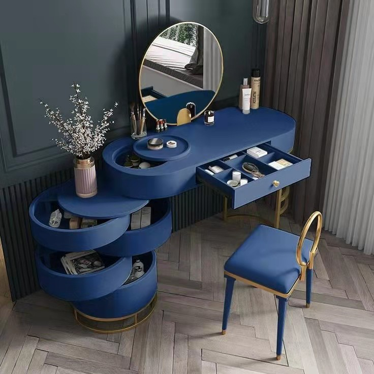 Modern Nordic bedroom furniture set dressing tables pink blue rotatable Retractable makeup vanity table set