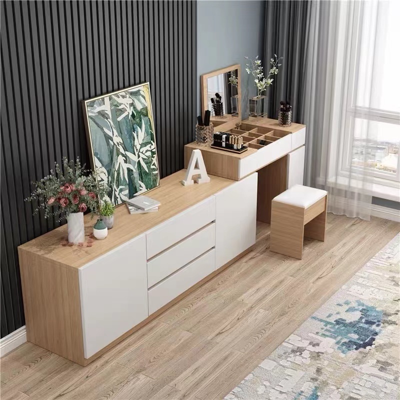 Moxie Modern elegant large storage 2 door 3 drawers cabinet wooden dressing table with hidden mirror