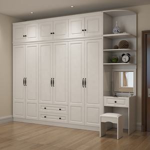 Luxury assemble wooden fabric closet with mirror 6 door bedroom furniture mdf organizer drawer white wardrobe