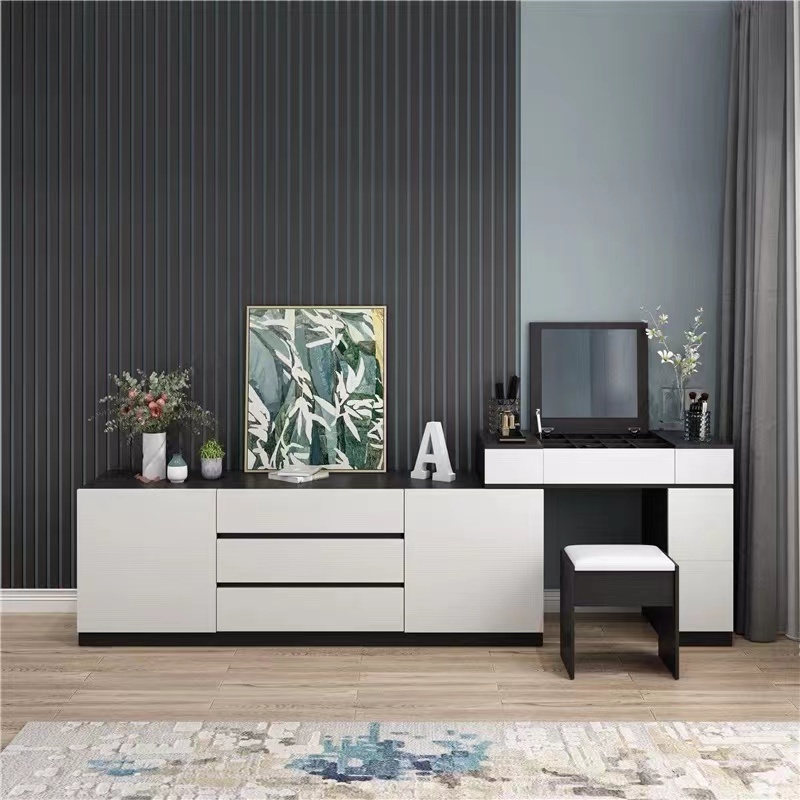 Moxie Modern elegant large storage 2 door 3 drawers cabinet wooden dressing table with hidden mirror