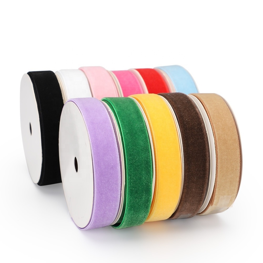 PANO Wholesale colorful stretch Custom single double sided 1/4 velvet ribbon for Garment