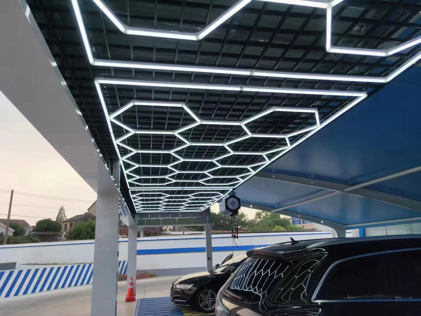 Factory Direct Sales Custom style color six-side hexagonal car wash garage changing ceiling led lights panels