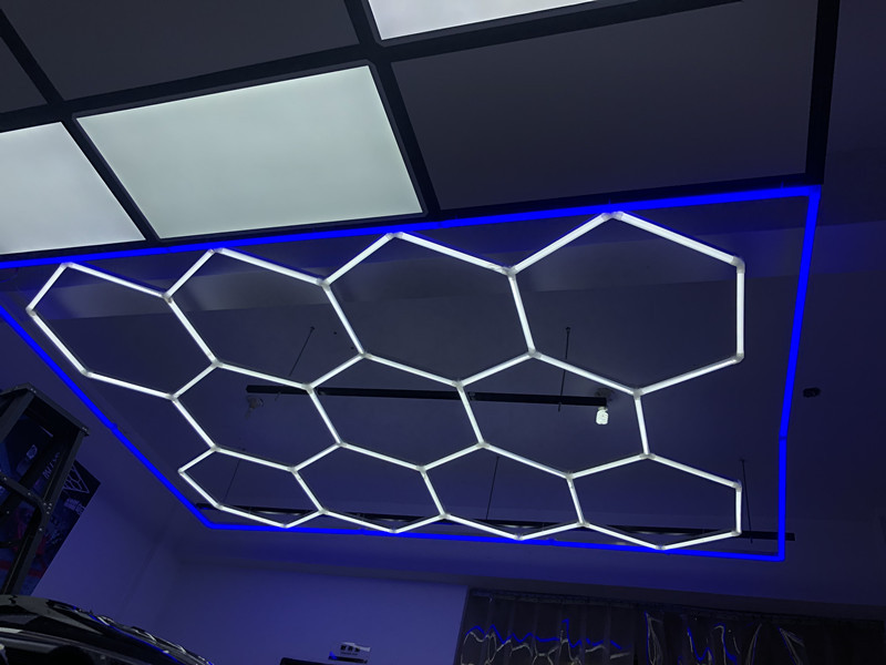 Customized Color Purple Blue Pink Led Honeycomb hexagon hex-grid Light Ceiling Detailing Lamp