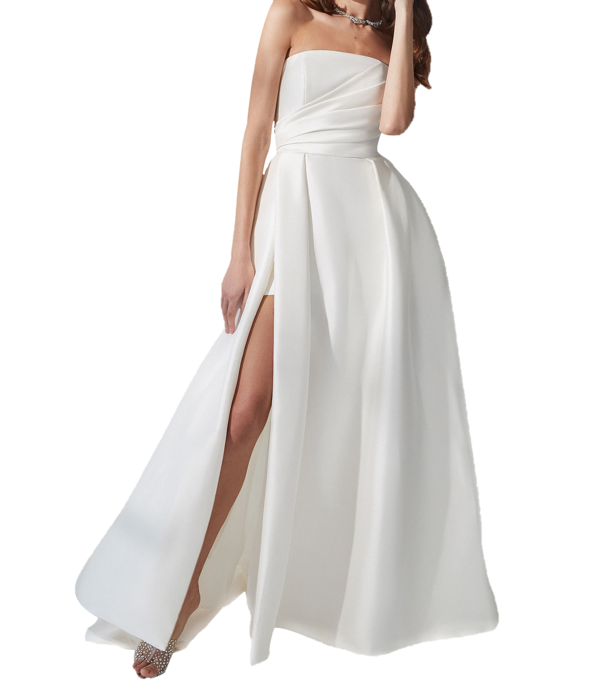 Wedding Dresses Simple Strapless Strech Mikado Gown With Asymmetric Pleating And Slit Backless Wedding Dresses For Women