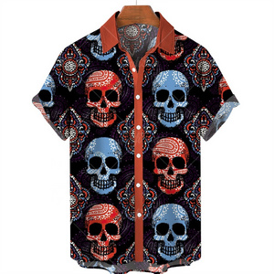 Hawaiian Summer Horror Skull Shirts For Men Vintage Casual 3d Print Rocker Gothic Rockabilly Short Sleeve Top Aloha Shirts