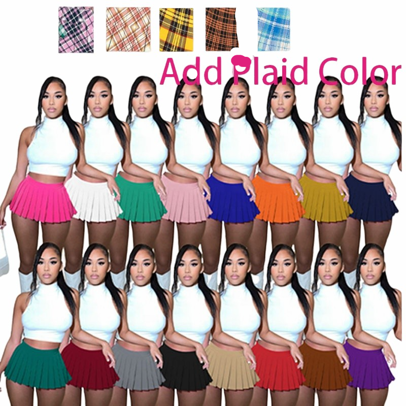 Plaid Skirts High Waist Mini Pleated Skirts Women Sexy Fashion Y2k Hot Summer Club Party Wear A-line Solid Color Skirt