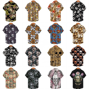 Hawaiian Summer Horror Skull Shirts For Men Vintage Aloha Casual 3d Print Rocker Gothic Short Sleeve Shirts For Men