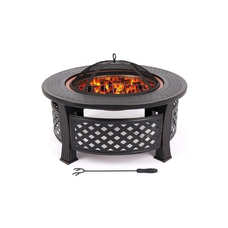 Outdoor Fire Pit Garden Metal Wood Burning Square Table BBQ Grill Shelf Patio Heater Black