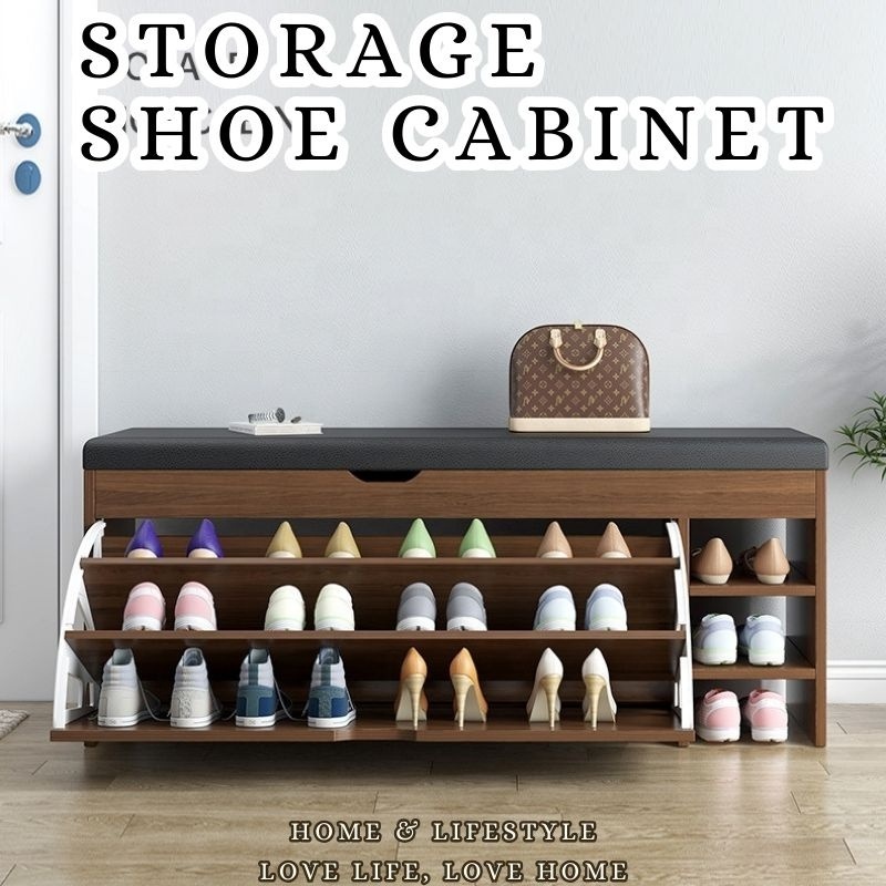 Innovative multi-functional design novel clamshell storage items folding shoes can be seated shoe cabinet