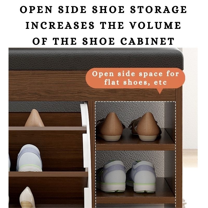 Innovative multi-functional design novel clamshell storage items folding shoes can be seated shoe cabinet