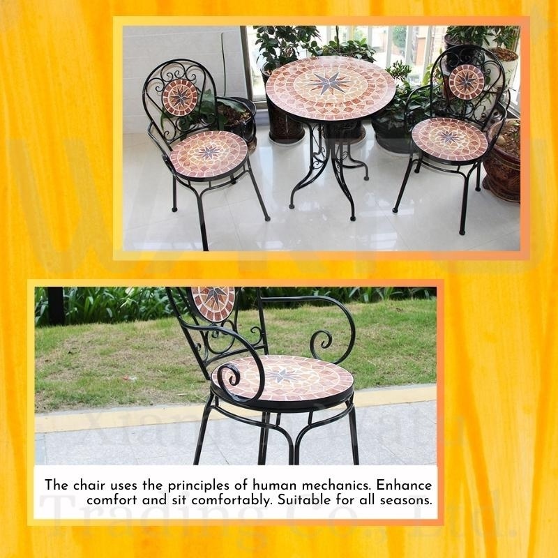 Indoor/Outdoor Furniture  Patio Backyard 3 Piece Metal Iron Mosaic Bistro Set