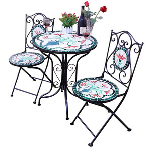 Retail High Quality  Outdoor Furniture Metal Mosaic Foldable Garden Bistro Patio Set