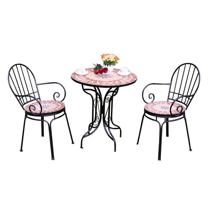 Indoor/Outdoor Furniture  Patio Backyard 3 Piece Metal Iron Mosaic Bistro Set