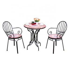 Indoor/Outdoor Furniture  Patio Backyard 3 Piece Metal Iron Mosaic Bistro Set