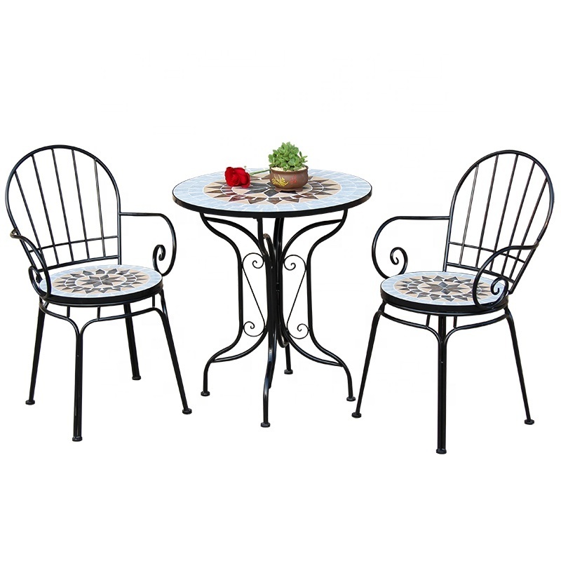 Handmade garden furniture 3 piece outdoor mosaic bistro set