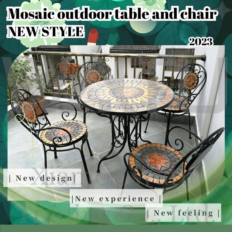 Retail High Quality  Foldable Patio Table And Chairs Bistro Set Antique Mosaic Art garden furniture