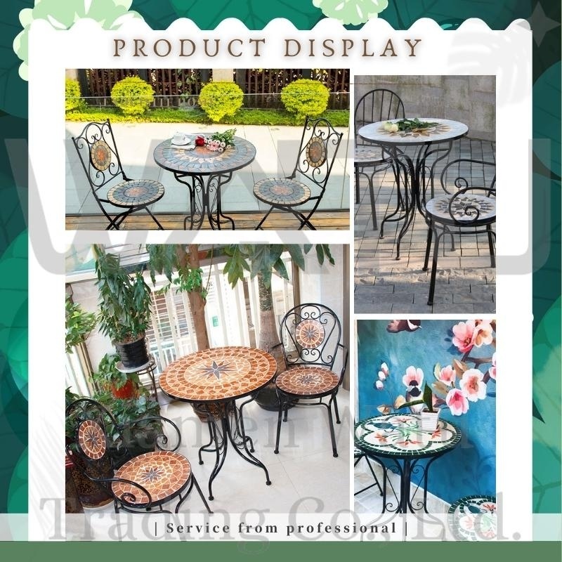 Retail High Quality  Foldable Patio Table And Chairs Bistro Set Antique Mosaic Art garden furniture