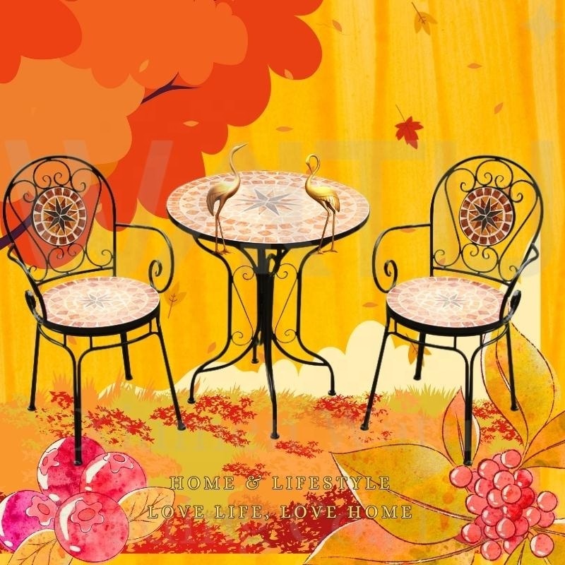 Indoor/Outdoor Furniture  Patio Backyard 3 Piece Metal Iron Mosaic Bistro Set