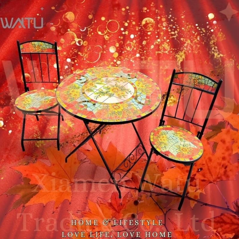 The latest summer and autumn pattern folding Mosaic portable convenient storage price of the people's table and chair set