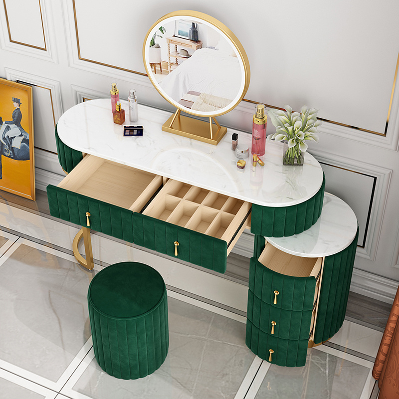 European USA Bedroom Furniture Set Dresser Make Up Vanity Dressing Table With LED Lighted Mirror