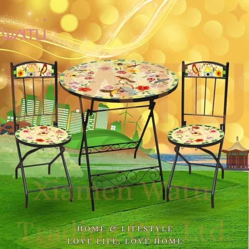 The latest summer and autumn pattern folding Mosaic portable convenient storage price of the people's table and chair set