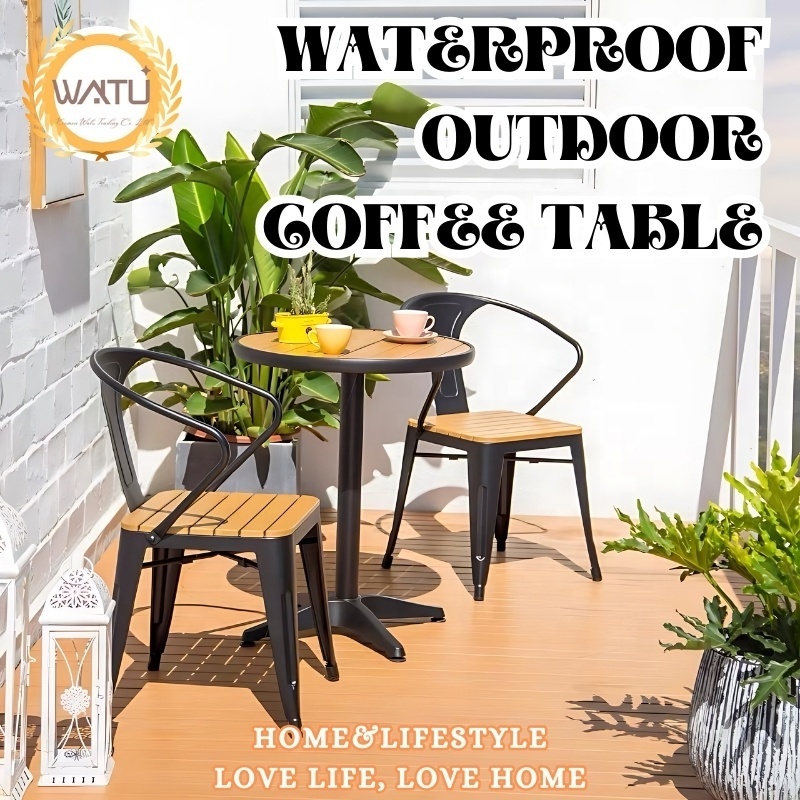 Outdoor Waterproof Plastic Wood Coffee Tea Table and Chairs Garden Table Chairs Set Good Quality Convertible Outdoor Furniture