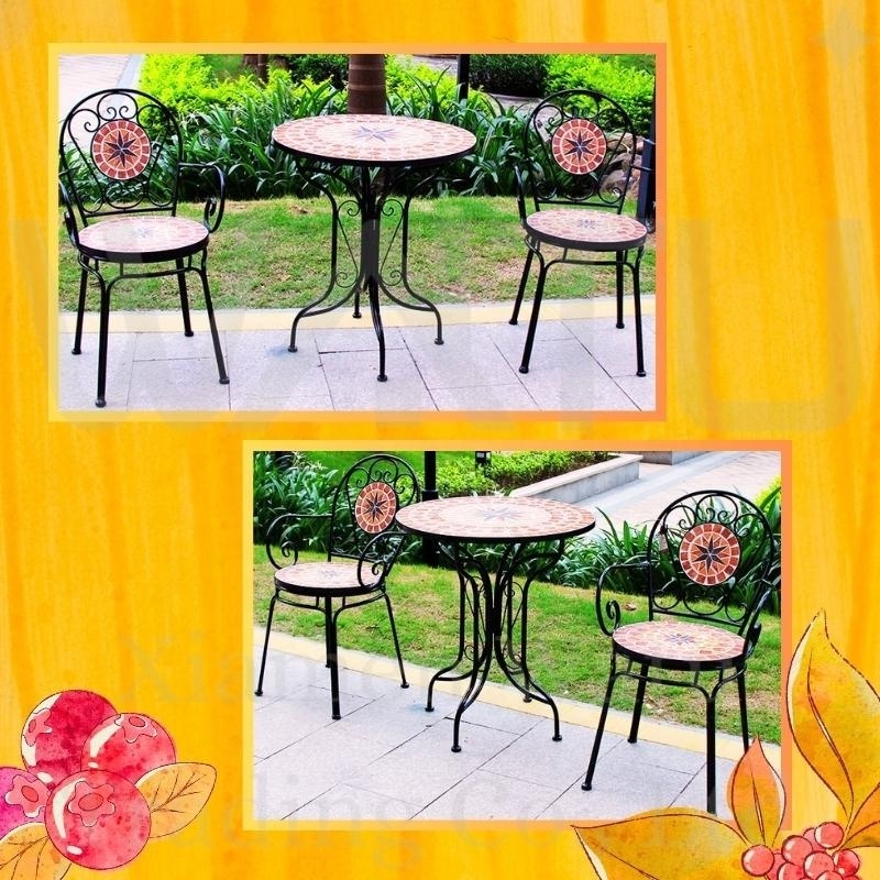 Indoor/Outdoor Furniture  Patio Backyard 3 Piece Metal Iron Mosaic Bistro Set