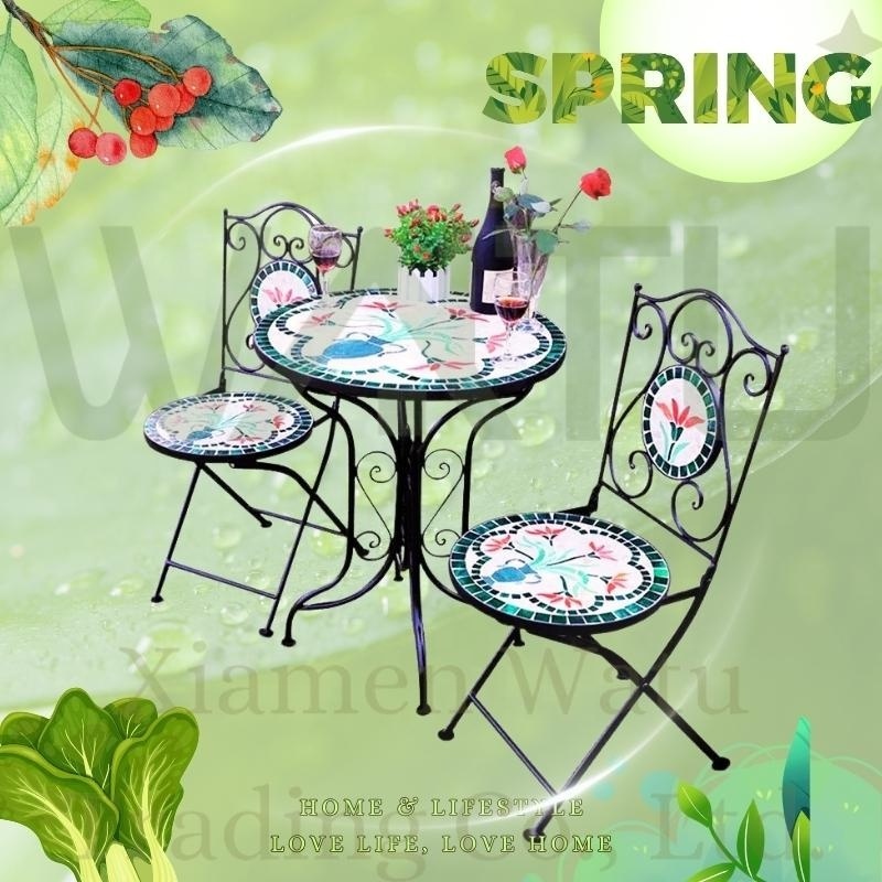 Retail High Quality  Outdoor Furniture Metal Mosaic Foldable Garden Bistro Patio Set