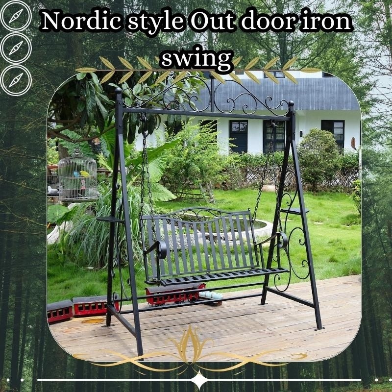 Wrought Iron Swing Chair Patio Garden Outdoor Double Seat Comfortable Swing Chair