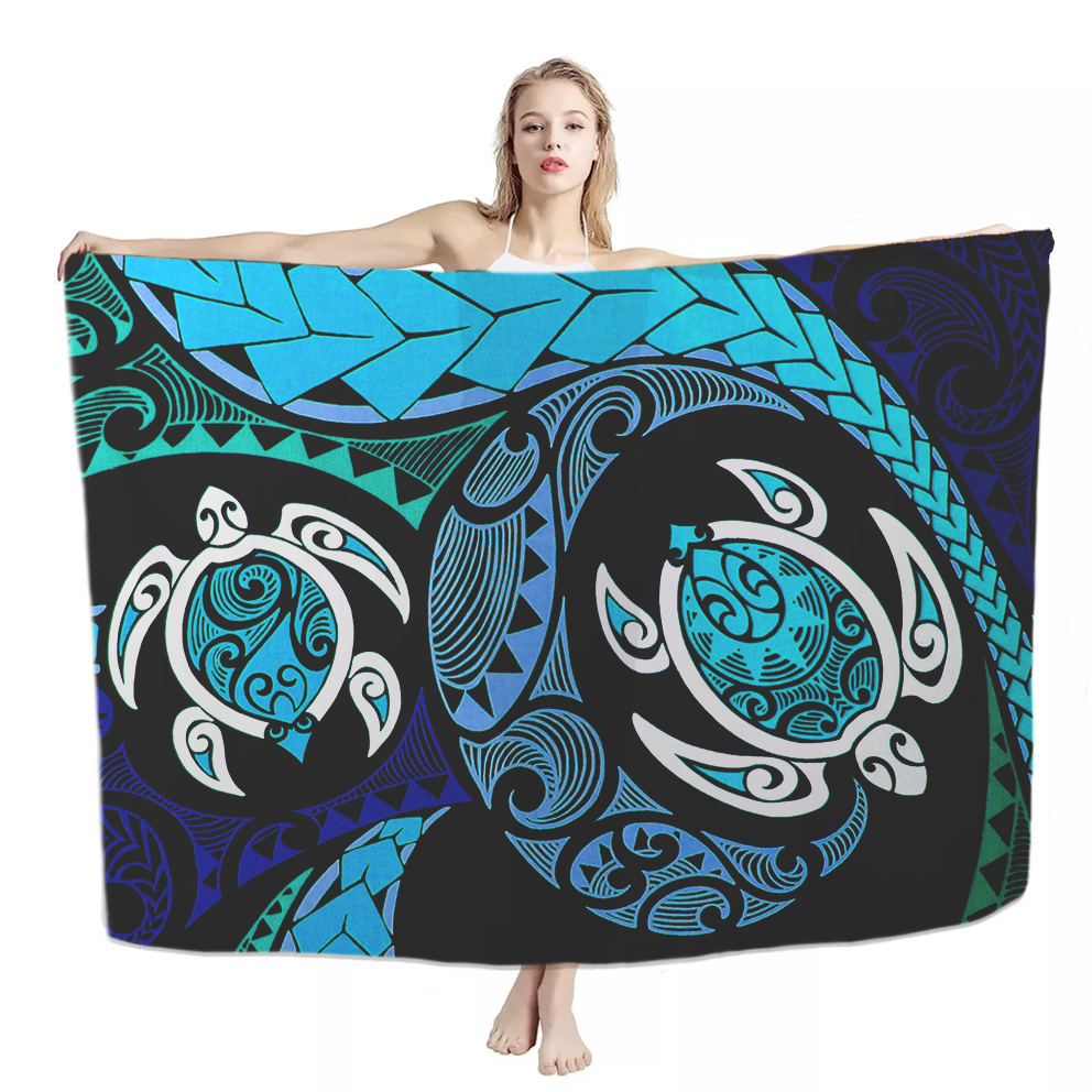 2022 Lavalava Sarong Beachwear Hawaiian Turtle Polynesian Multi Wear Swimsuit Sarong Custom Print Wrap Sarong Cover Up for Women