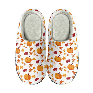 Bedroom Slippers For Women Halloween Pumpkin Pattern Design Winter Slippers For Women Warm Fleece Easy Wear Slippers For Women