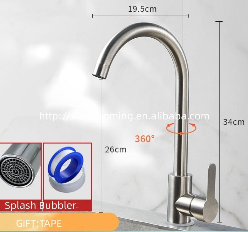 High Quality Sanitary Ware Stainless Steel Hot and Cold Single Handle Deck Mounted Sink Water Mixer Tap Kitchen Faucet