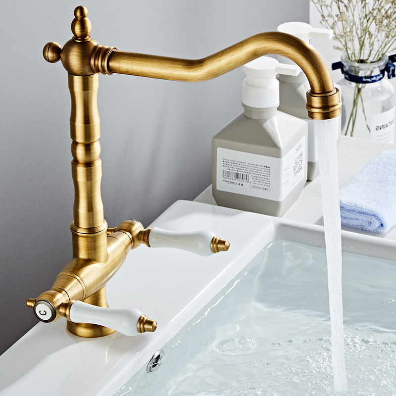 Free Pipes USA/AU Retro Kitchen Faucet Gold Kitchen Faucet Bridge Kitchen Basin Faucets