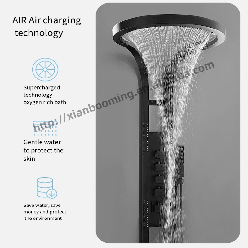 Booming Black Multifunction Rainfalll Piano Key Hot And Cold Sprinkler Massage Shower Head Sets System Panel