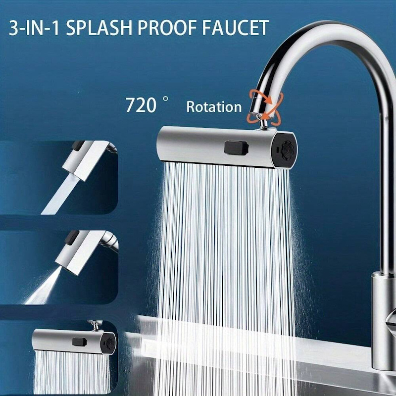 BOOMING Taps 3 In 1 Swivel Extension Spout Universal Fitting Kitchen Sink Faucet Waterfall Extender for Washing Vegetable Fruit