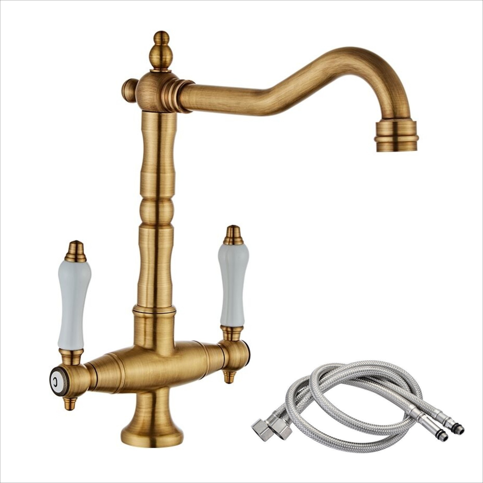 European Heritage Brushed Gold Kitchen Sink Faucets Double Handle Bridge Kitchen Faucet Brass