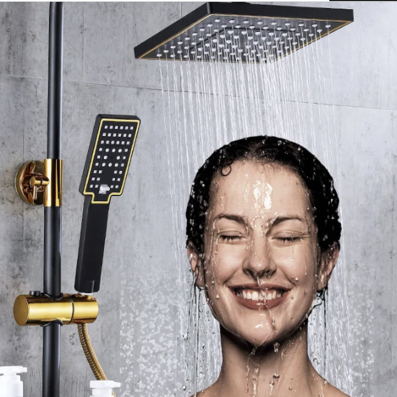 Square Bathroom Shower System Brass Black Gold Bathtub Mixer Bath Faucet Hot Cold Bathroom Tap Thermostatic Shower Set