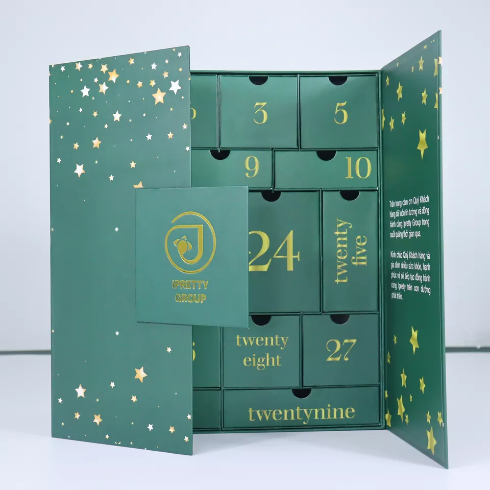 Luxury custom chocolate cosmetic cardboard advent calendar packaging gift boxes for Christmas