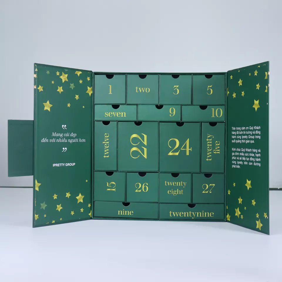 Luxury custom chocolate cosmetic cardboard advent calendar packaging gift boxes for Christmas