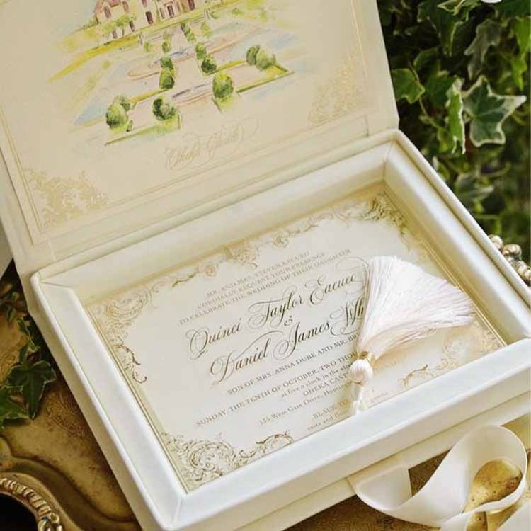 Custom Luxury Velvet Wedding Magnetic Guest Gift Invitation Card Packaging Box With Ribbon