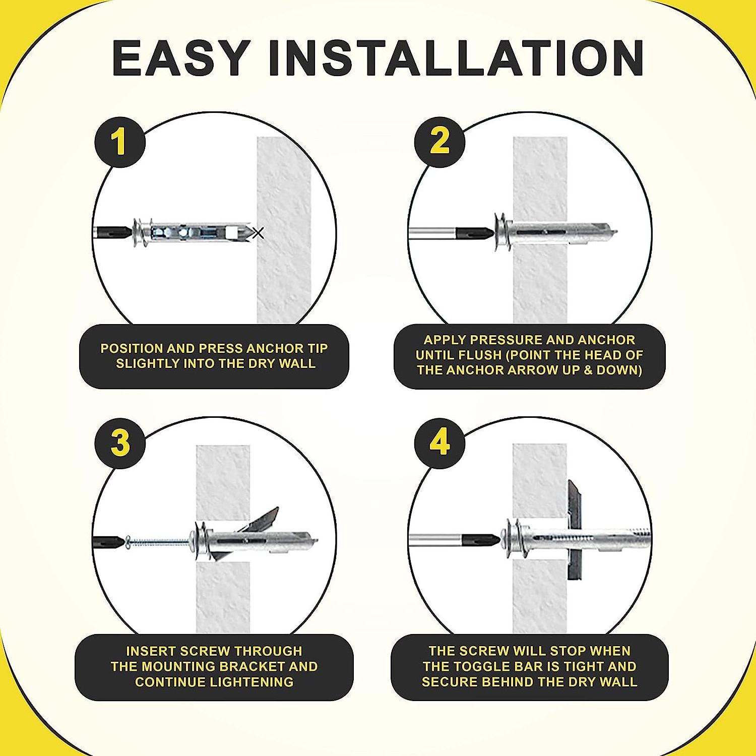 Heavy Duty Self-Drilling Toggle Anchors for Drywall with Screws