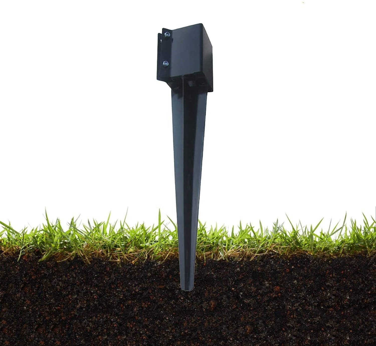 Heavy Duty Metal Black Fence Post Anchor Ground Spike 4x4 inch Ground Screw Anchor