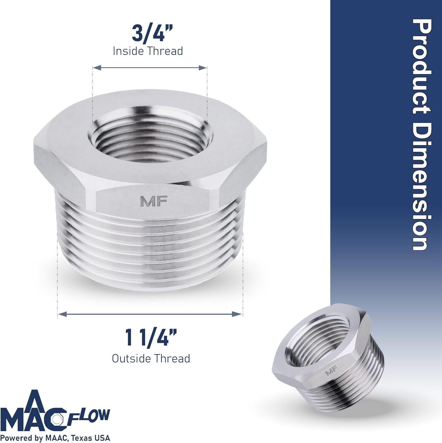 Stainless Steel Hex Bushing Reducer 1-1/4