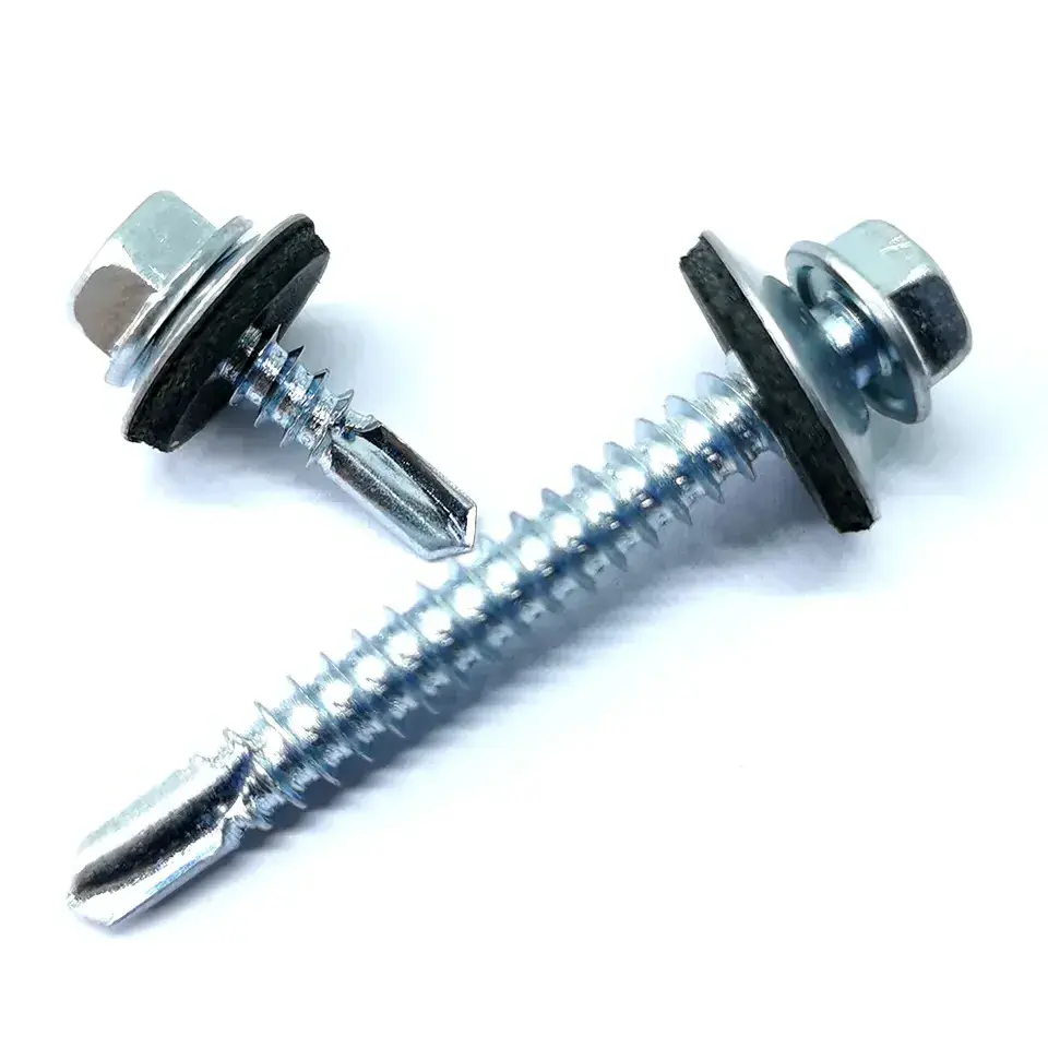 DIN7504 12-14 x 3/4-Inch Hex Washer Head Self Drilling Screw with Washer