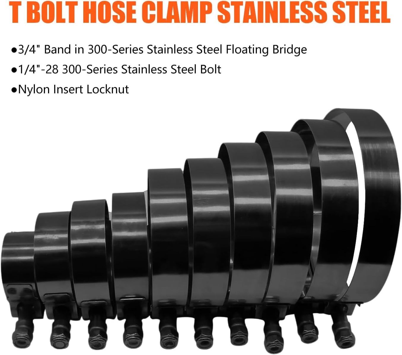 Durable and Reliable Hose Clamps for Secure Connections Black Stainless Steel T-Bolt Hose Clamps