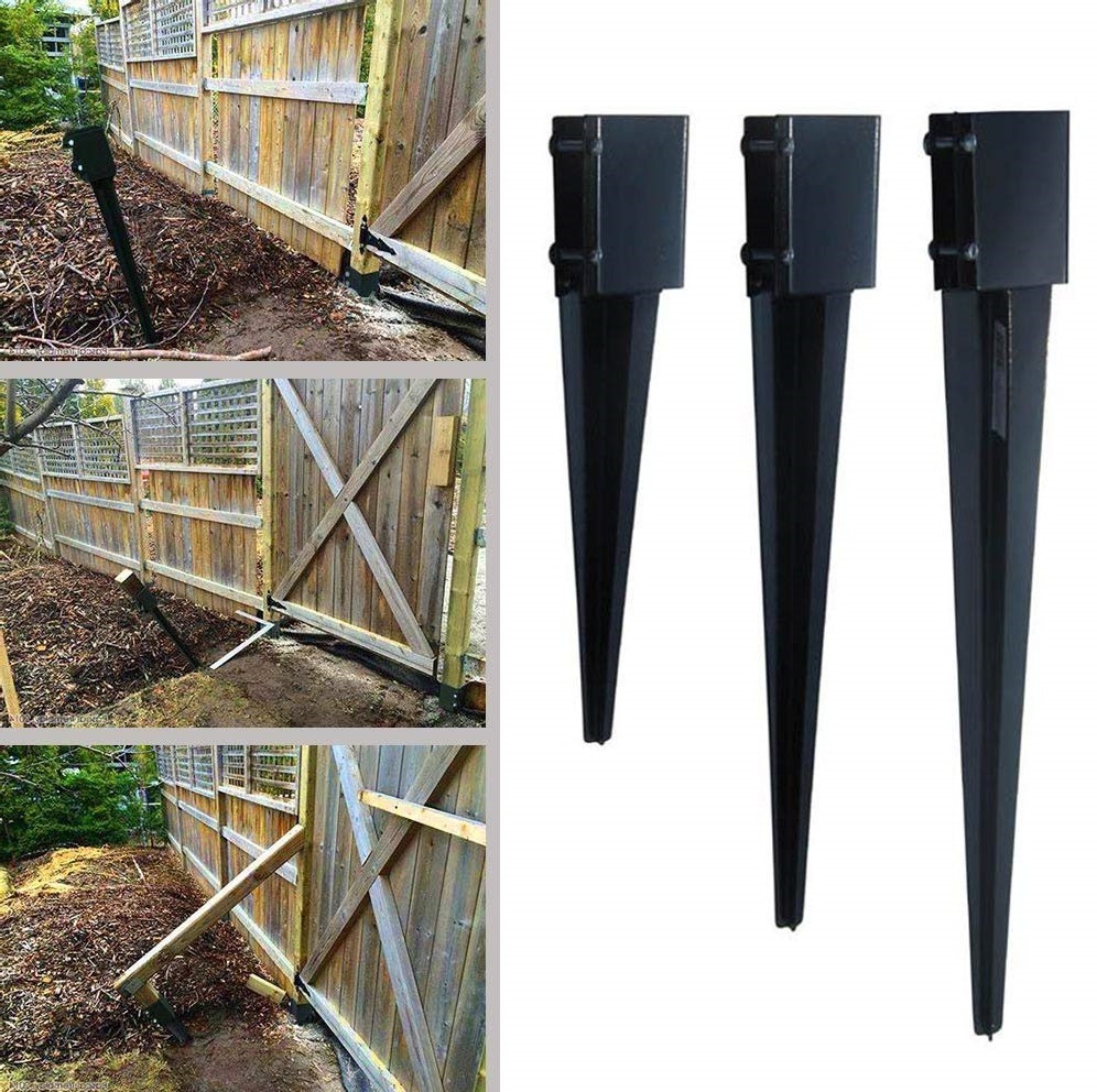 Heavy Duty Metal Black Fence Post Anchor Ground Spike 4x4 inch Ground Screw Anchor