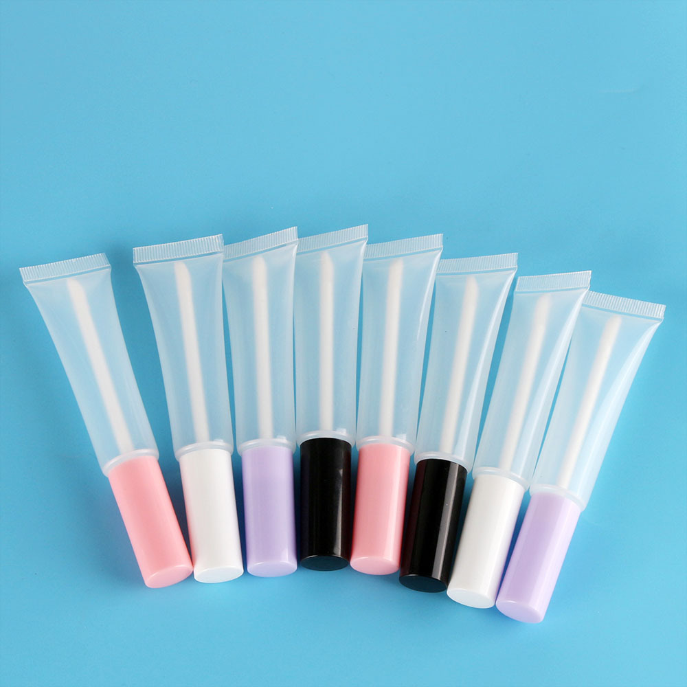 Custom logo 15ml empty lip gloss container soft lipgloss cosmetic packaging squeeze tube with wands